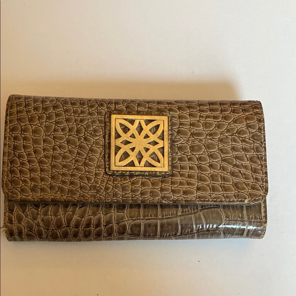 Brown Crocodile Embossed Wallet with Gold Accents